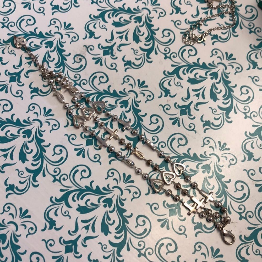 Cross and Heart Silver Plated Bracelet